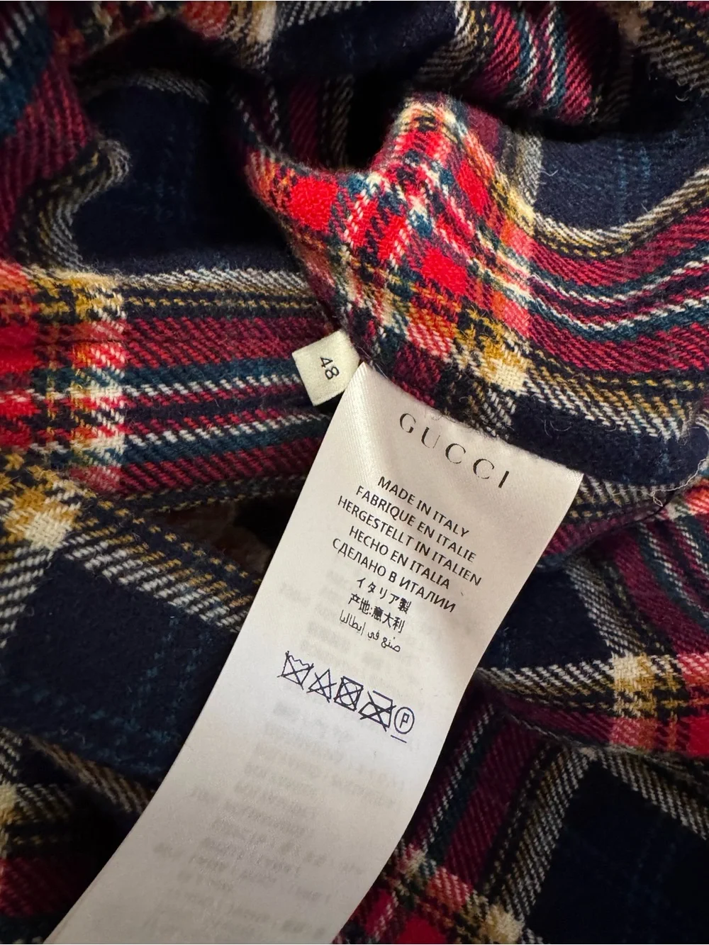 Gucci Red & Navy Plaid Embroidered Button-Down Shirt